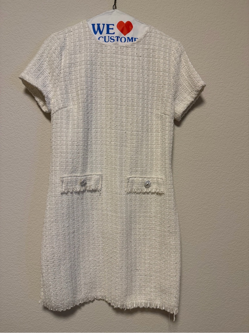 BeBop Cream Tweed Short-Sleeve Shift Dress